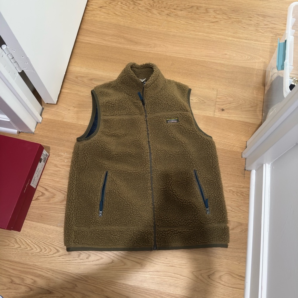 L.L. Bean Olive Green Sherpa Fleece Vest